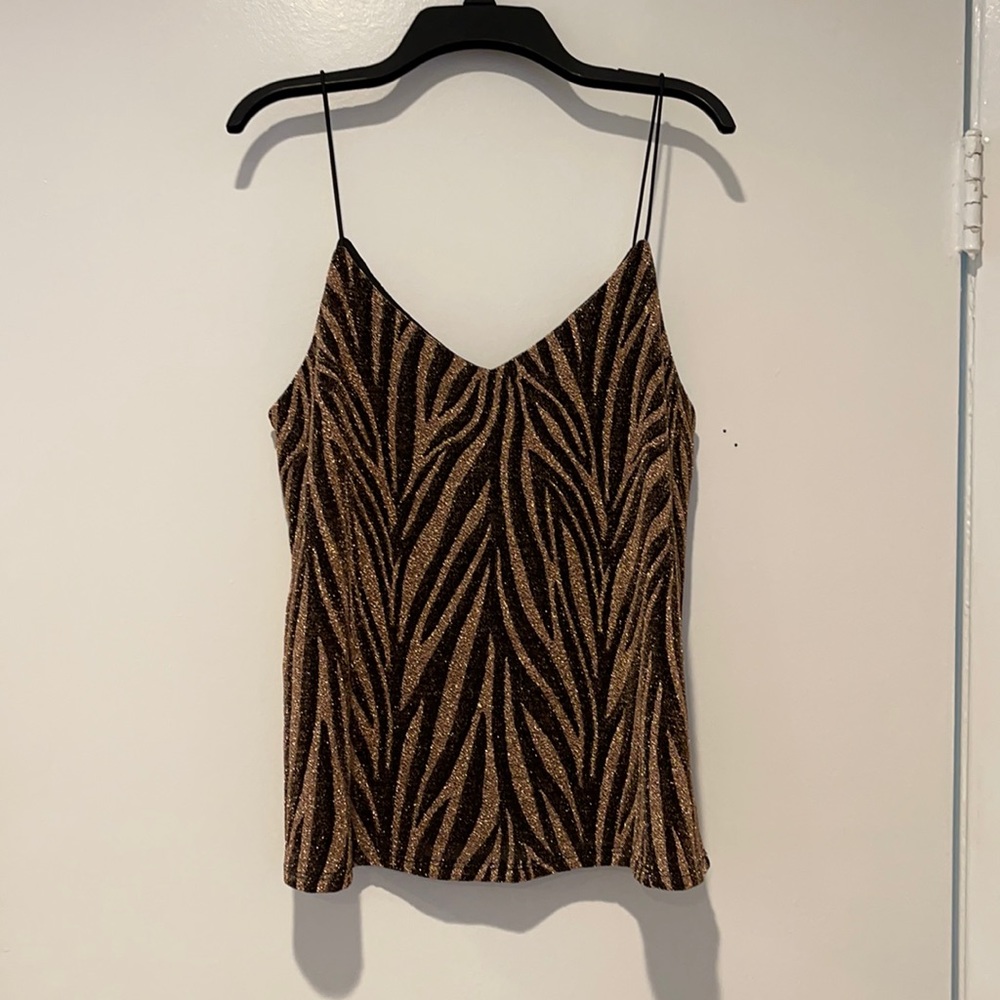 NWT Gold & Black Cami Top Elastic Cord Strap